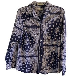 Orvis Button Down Women’s Shirt Cotton Sz 8 Classic Style Paisley Print Roll Tab